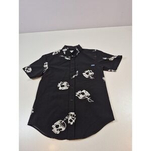 RSVLTS Seersucker Shirt Mens XS Black Skull Halloween Short Sleeve Button Up